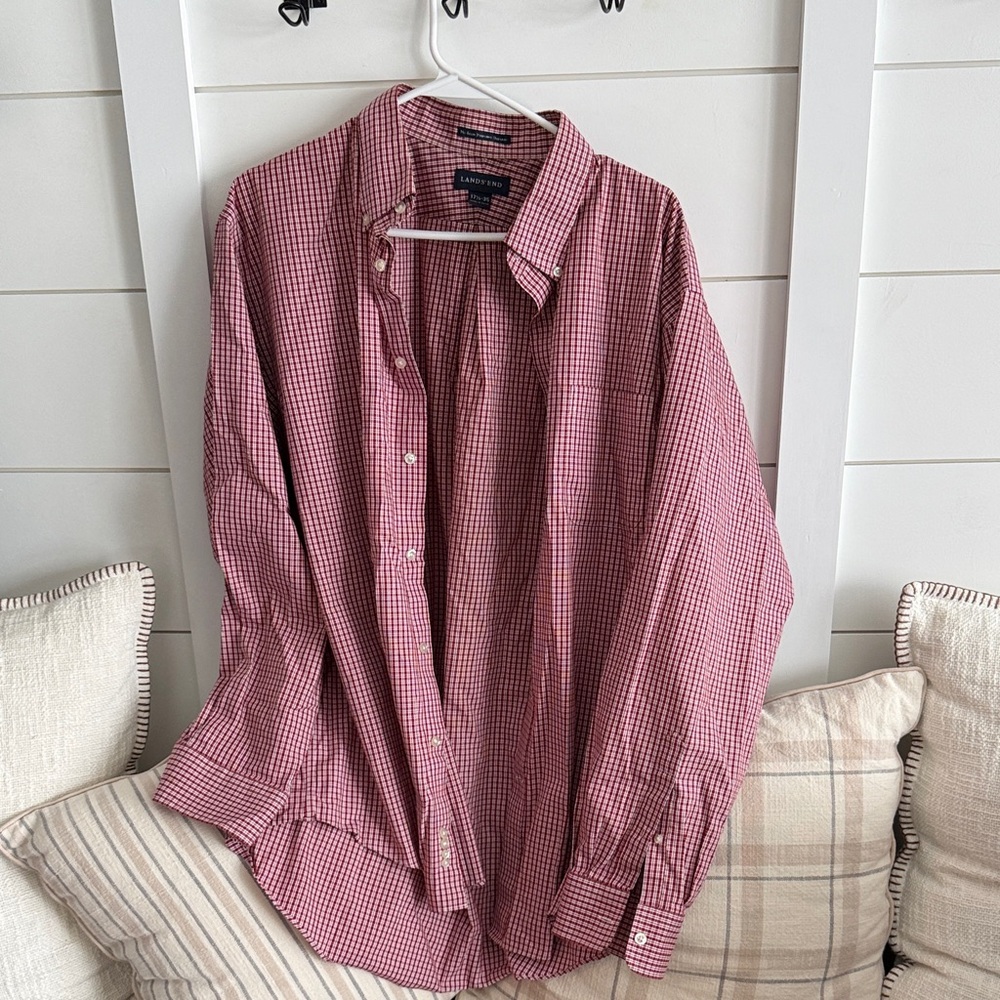 Lands' End Red Checkered Men's Shirt